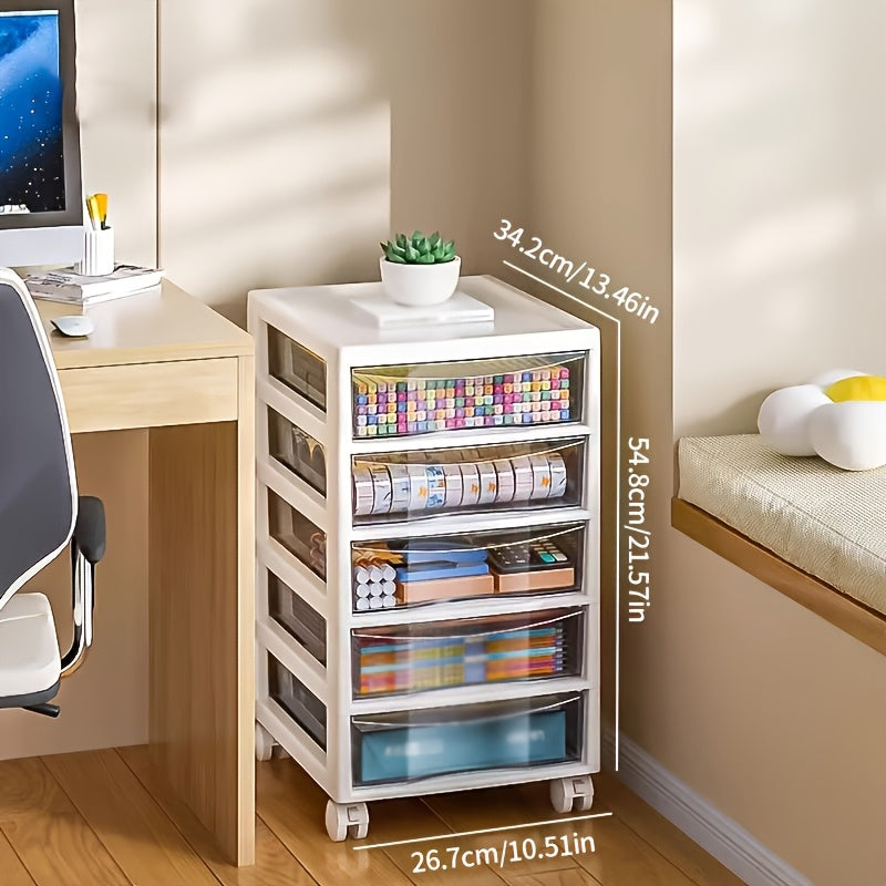 Carrito de Almacenamiento Rodante de 5/6 Niveles con Cajones, Estantes y Soportes para Archivos, Gabinete con Cajones y Ruedas Desmontables y Material PP Duradero, Caja de Cajones Transparente Fácil de Limpiar para Oficina, Dormitorio, Almacenamiento de R