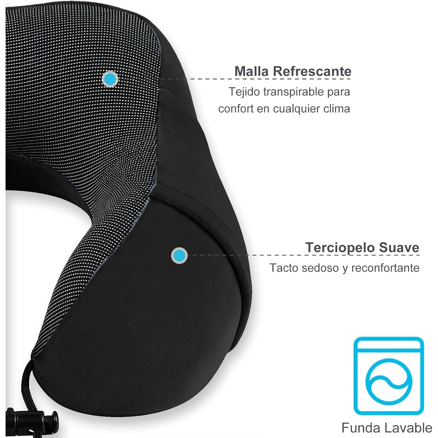 Una Almohada Cervical Ergonómica en Forma de U con Bolsa de Almacenamiento, Espuma de Memoria con Tecnología de Rebote Lento, Funda Lavable a Máquina, Ligera y Portátil para Avión, Oficina y Hogar, Apoya Cuello y Cabeza, Ideal para Siestas, Lectura y Ver