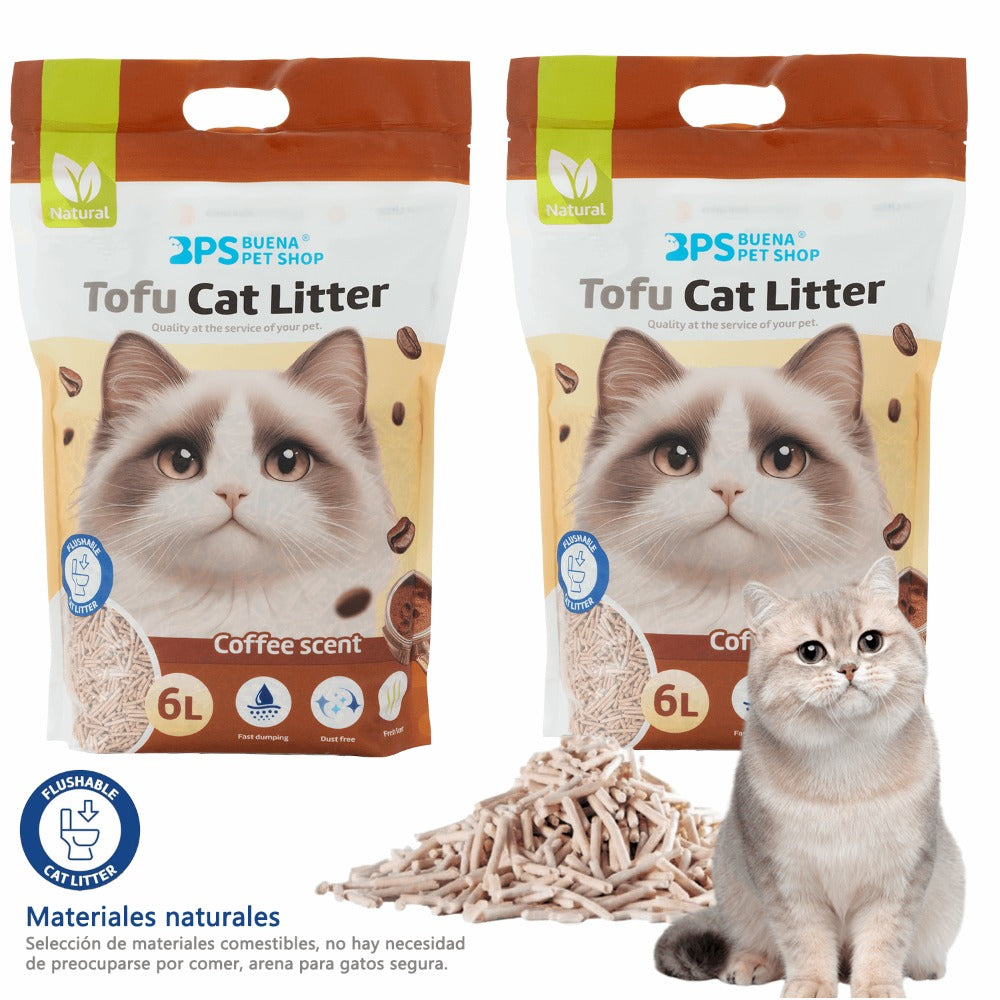 2 Paquetes de Arena para Gatos con Tofu, 6L Cada Uno, Fuerte Absorbencia, Fácil Compacidad, Desagotable, Sin Polvo, Múltiples Aromas Disponibles, Suministros para Mascotas, Sin Polvo Fácil de Aglomerar y Controla Olores -y Segura para Gatitos