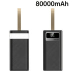 Batería Externa de 80000mAh/100000mAh, Carga Súper Rápida de 22.5W, Batería de Gran Capacidad, Pantalla Digital Inteligente, Cordón de Cuero, Luz LED para Camping al Aire Libre, Fuente de Energía de Respaldo para Viajes, Adecuada para Teléfonos, Dispositi