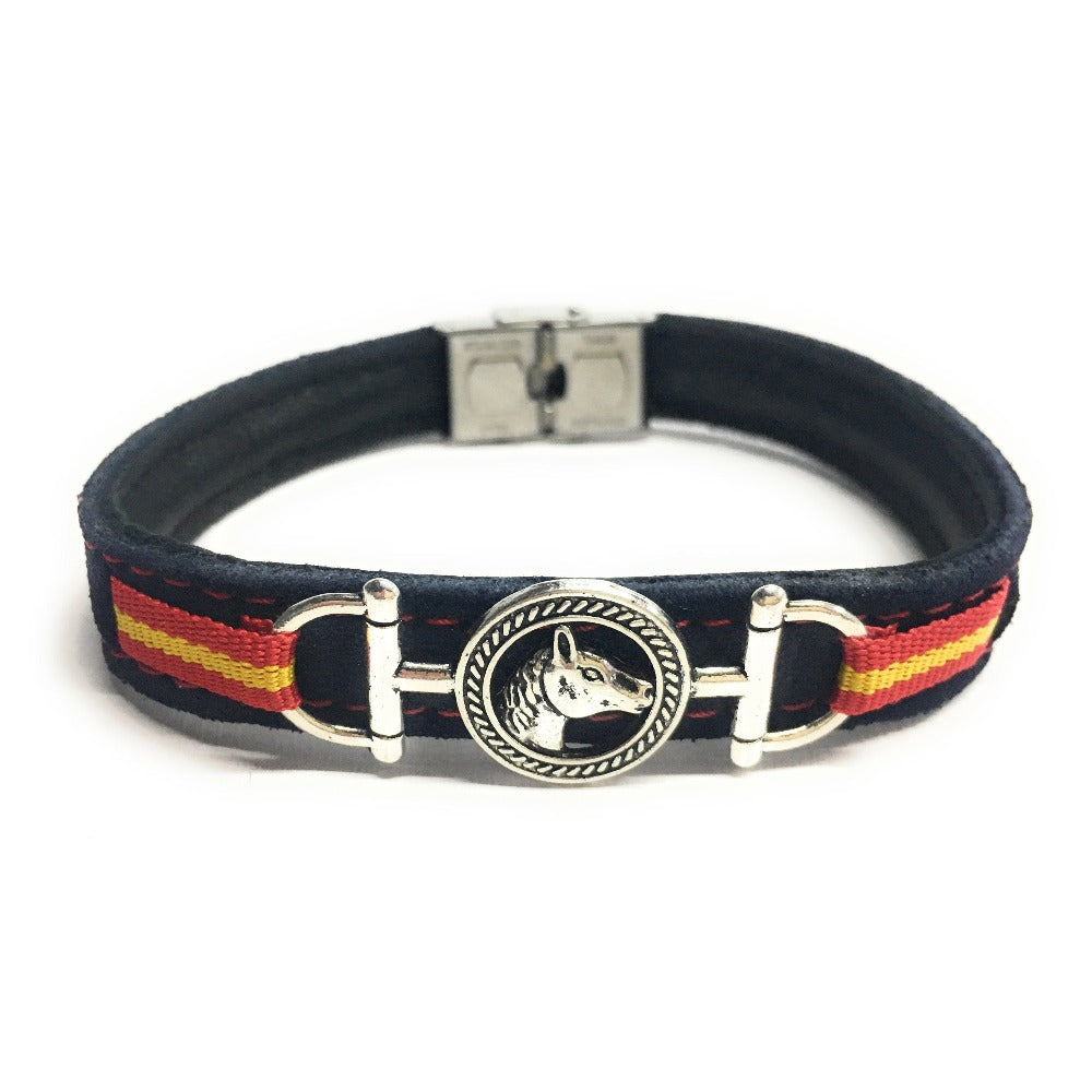Pulsera De Cuero Figura Estribo y Figura Caballo | Bandera De España | Complementos de Moda Unisex