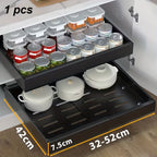 1 unidad de cajón telescópico, estantes de almacenamiento extraíbles y expandibles, ancho ajustable (31.5-52 cm), no requiere perforación para la instalación, adecuado para película adhesiva, diseñado para gabinetes de cocina y baño