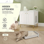 Gabinete para Gatos, Caja de Arena para Gatos, Casa para Gato con Puerta, Mesa Auxiliar de Madera para la Casa del Mascota, 50 X 60 X 61cm, Gabinete Estable para Gatos, Blanco y Dorado