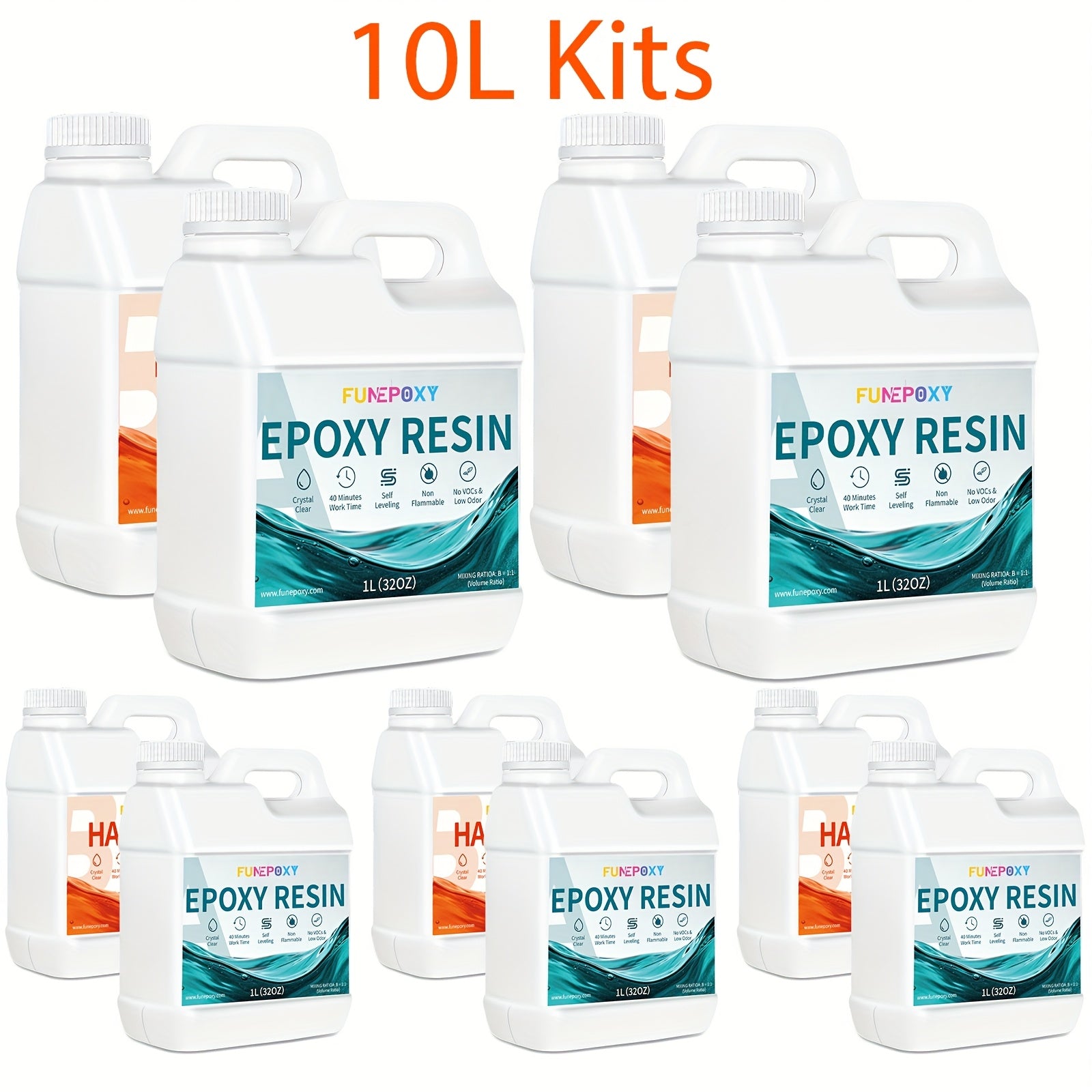 Kit FUNEPOXY 2L/4L/6L/8L/10/12L/14/16 Kits de Resina Epoxi - Kit de Resina y Endurecedor Cristalino, Recubrimiento de Fundición sin Burbujas para Mesas de Río, Fundición Artística, Proyectos de Joyería, Manualidades para Vasos, Moldes, Pintura Artística