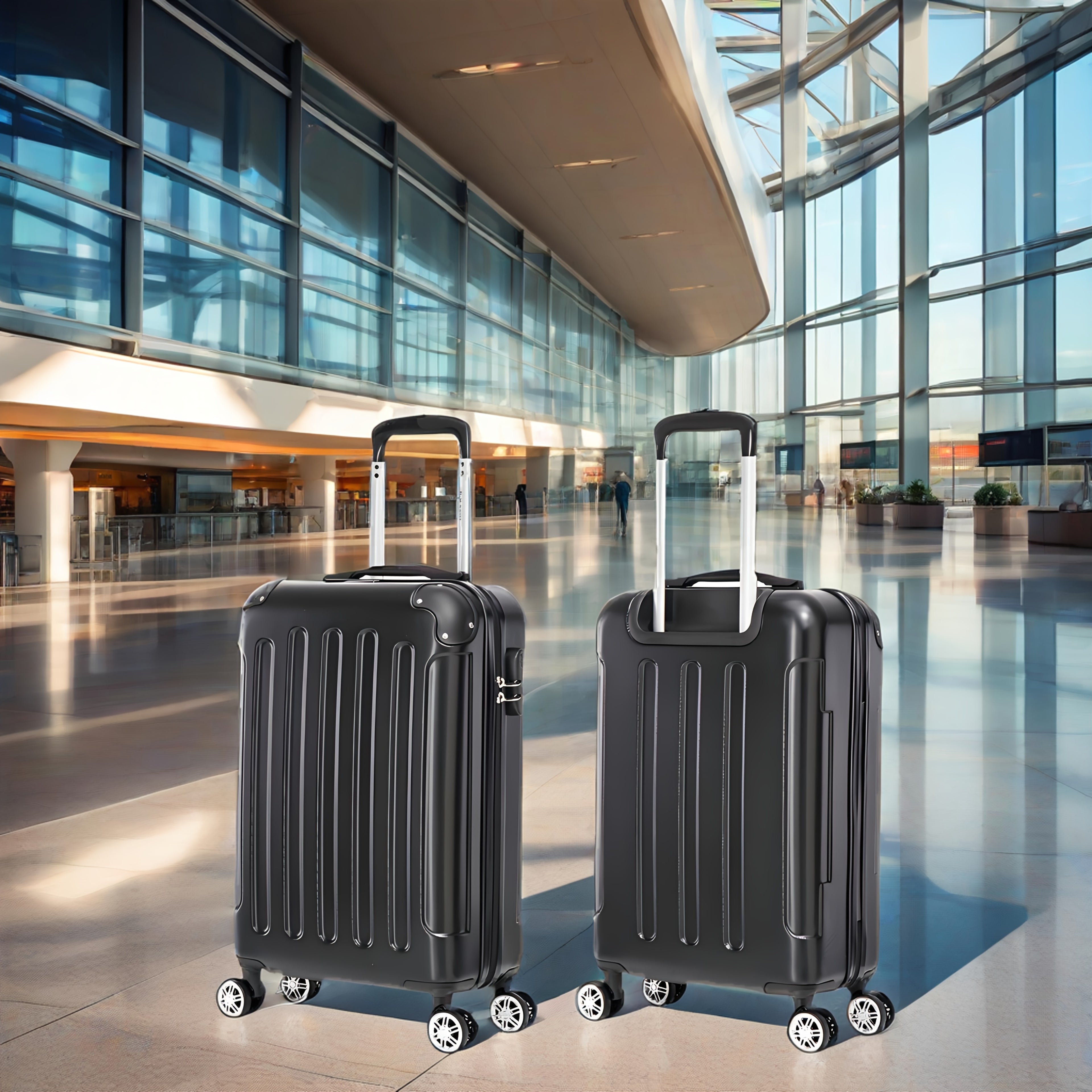 Un conjunto de tres maletas, incluyendo una maleta de mano de 20 pulgadas para viajes, con cerradura de contraseña y ruedas giratorias de 360 grados, que consta de tamaños mediano, grande y extra-grande