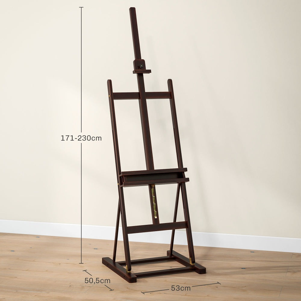 Vinsetto Caballete de madera ajustable en altura 171-230cm Caballete de pintura con almacenamiento de inclinación ajustable 80 máx. marrón