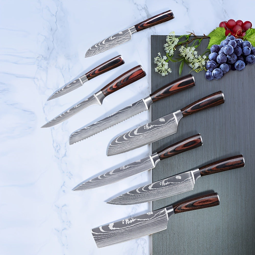Juego de 8 cuchillos, Cuchillo de chef, Cuchillo de cocina universal, Acero inoxidable alemán, Mangos ergonómicos de Pakkawood para restaurante doméstico
