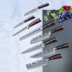 Juego de 8 cuchillos, Cuchillo de chef, Cuchillo de cocina universal, Acero inoxidable alemán, Mangos ergonómicos de Pakkawood para restaurante doméstico