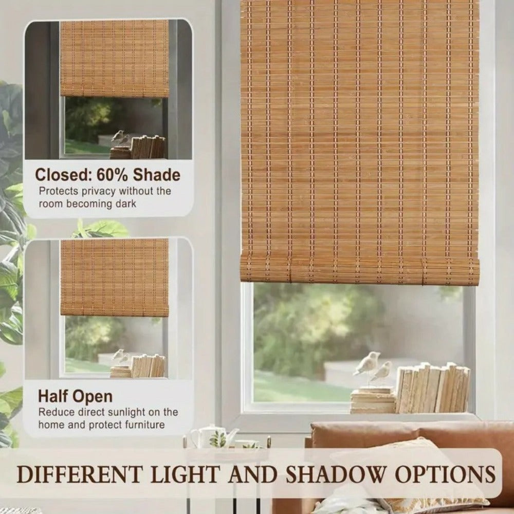Cortina Persiana de Madera Incluye Accesorios, Estor de Bambú Enrollable para Ventana y Puerta (DIMENSIONES ANCHO X LARGO)