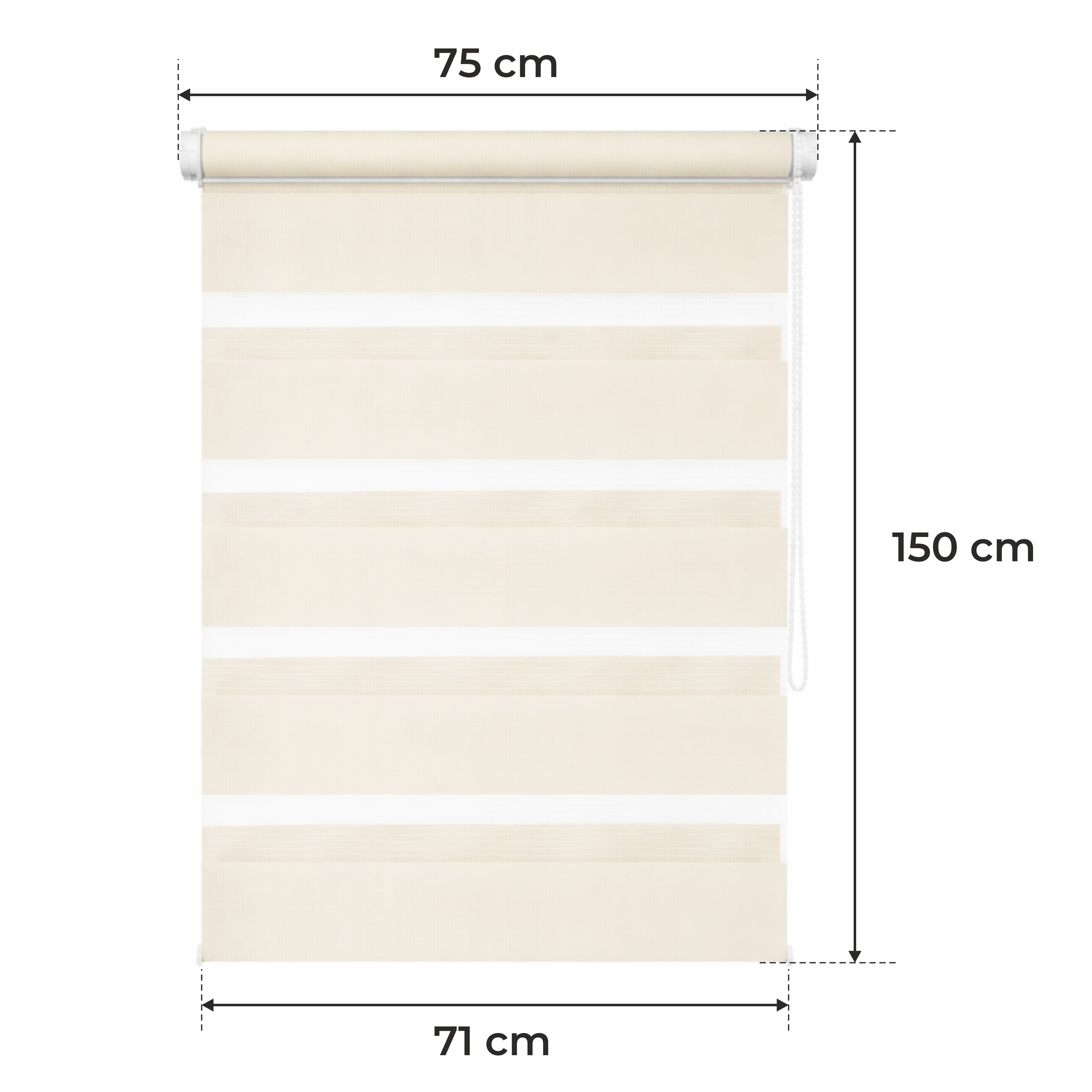 Cortina Opaca Día y Noche - BEIGE - 32 Tamaños - BOJANEK DÍA & NOCHE - No Invade la Ventana, Instalación Sin Taladrar, Regulación por Cadena, Soportes Ajustables para Diferentes Grosores de Ventana, Diseño Moderno, Protección Contra la Luz y la Privacidad