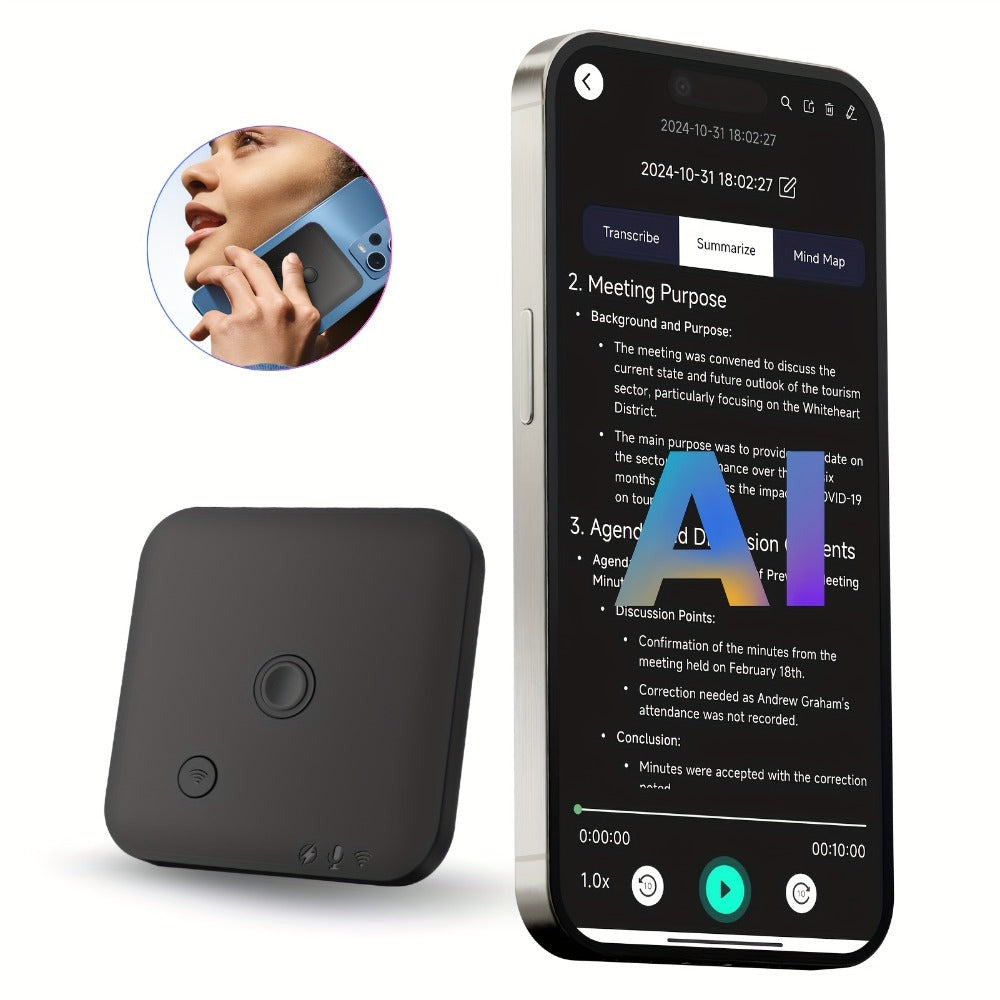 Grabadora de Voz con APP para Transcripción AI, Resumen GPT-4o, Traducción, Mapeado Mental, 64GB de Almacenamiento y Diseño Magnético, Ideal para Llamadas, Clases y Reuniones, por FoCase Rec