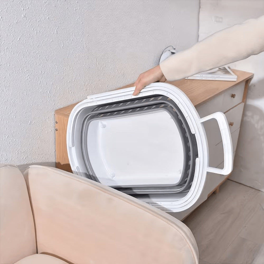 Cesta de Ropa Retráctil y Plegable con Ruedas - 45 Litros - Blanco Gris