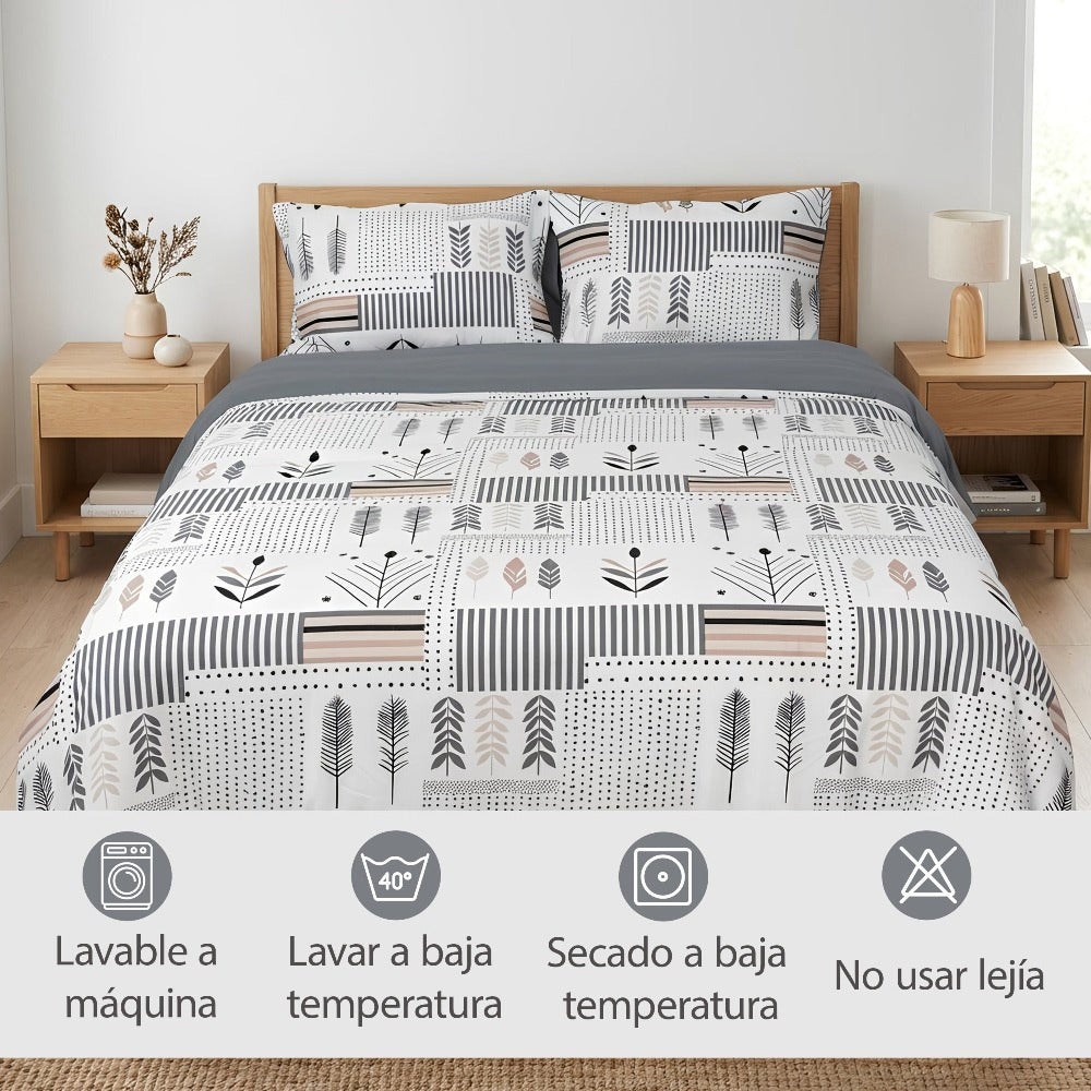 H HANSEL HOME Juego de Funda Nórdica Microfibra Transpirable – Set de Ropa de Cama con Funda de Edredón y Fundas de Almohada – Conjunto 2/3 Piezas para Dormitorio