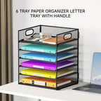 Organizador de escritorio, 6 niveles para hojas de carta, portaarchivos apilable, contenedores de almacenamiento con asa, artículos de oficina para hojas de documentos A4, papel, libro, revista