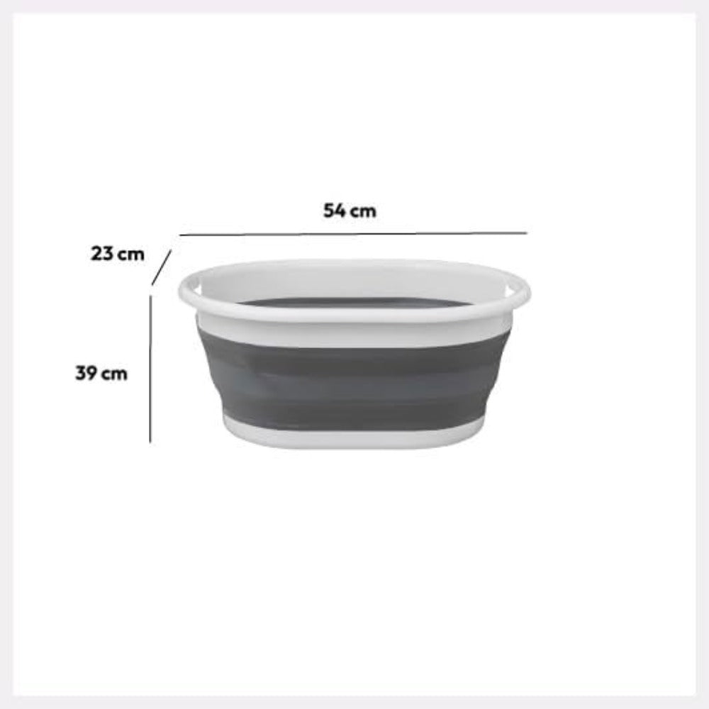 Cubo para la colada retráctil blanco y gris 21 l. Ideal para ropa sucia, Dobla, Juega, Lleva contigo.