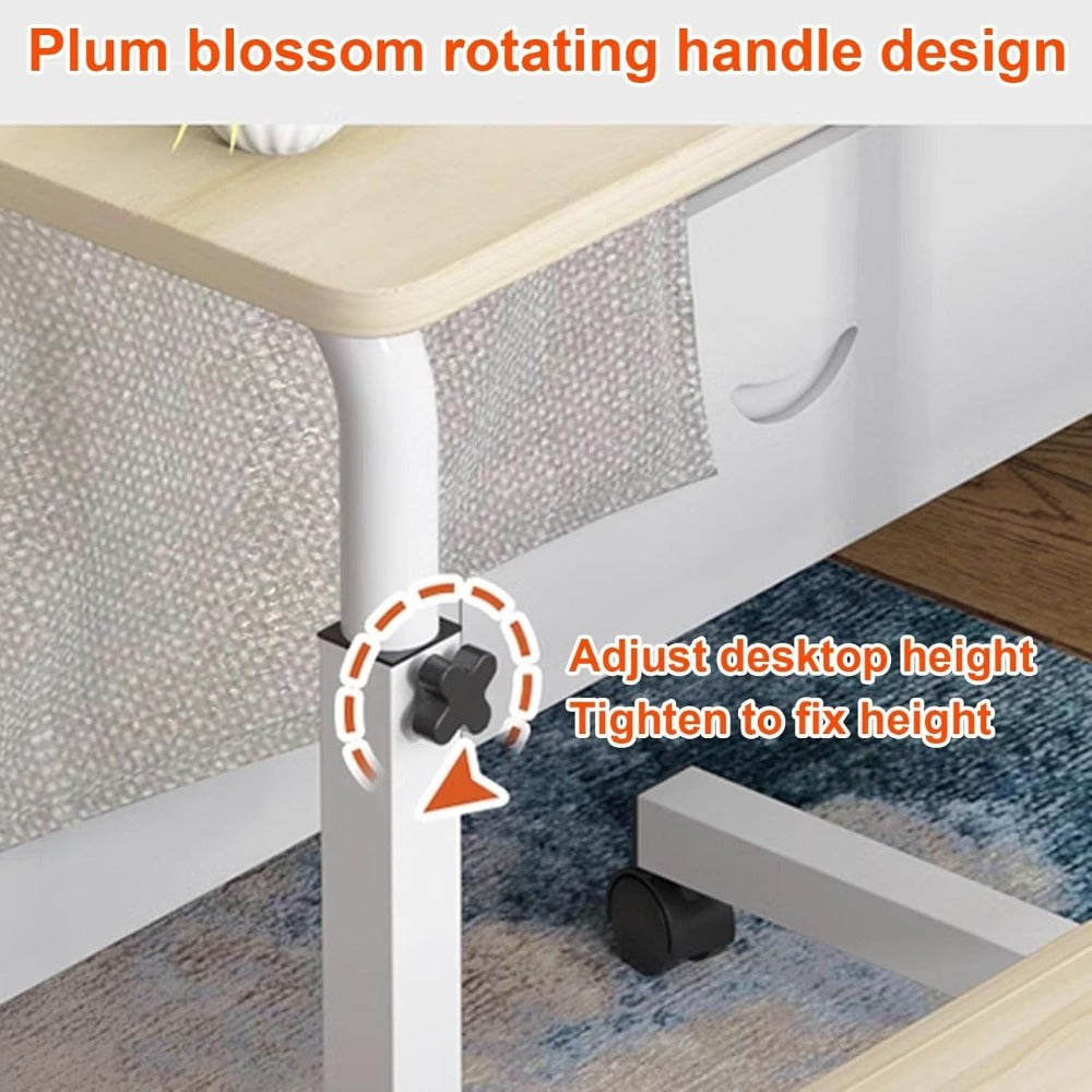 Mesa auxiliar con ruedas 60X40 cm Mesa para portátil Mesa Auxiliar de Altura Ajustable para Dormitorio Mesita de Noche Móvil Diseño Compacto que Ahorra Espacio