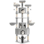 Árbol para gatos de 220 cm de varias capas con 3 casitas para gatos, 3 plataformas, 3 hamacas, 8 postes de sisal, 1 bola de pelo y 1 cuerda de sisal