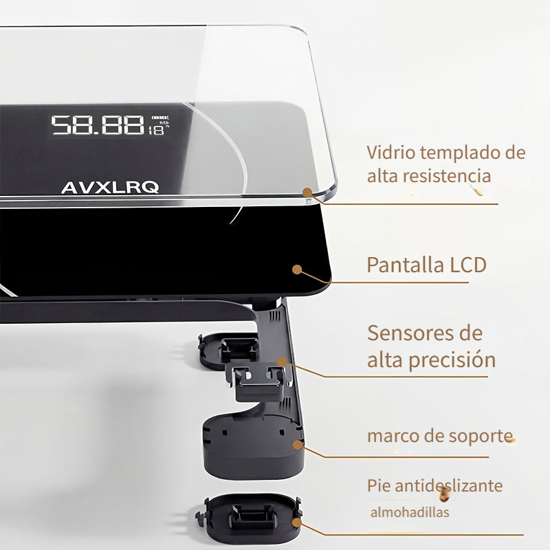 Báscula de baño de alta precisión, báscula electrónica de cuerpo con pantalla LCD ultradelgada con visualización de temperatura, inicio automático al pesar, pesaje hasta 180 kg, cambio de unidad LB/KG, diseño de plataforma de vidrio templado antideslizant