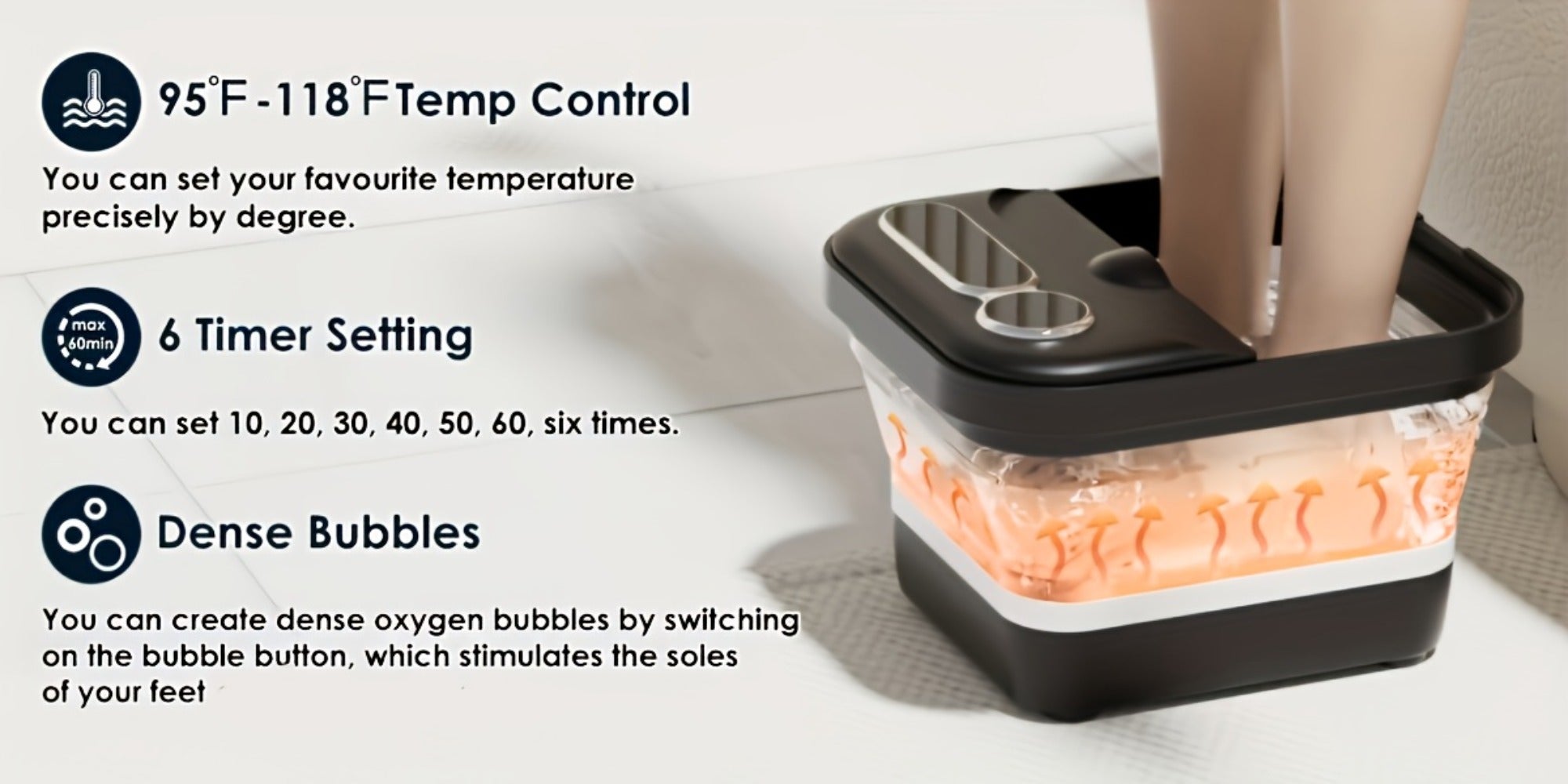 Baño de pies plegable automático con calefacción, con calentador y controlador de temperatura, con seis rodillos de masaje, kit de pedicura para pies, función de burbujas, la mejor opción de regalo para familiares y amigos en las fiestas