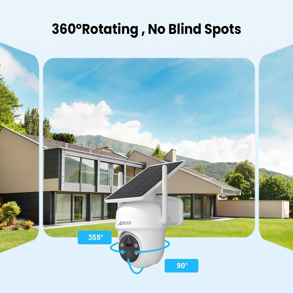ANRAN Cámaras de Seguridad Solares Inalámbricas para Exteriores, Foco con Alta Luminosidad, Sistema de Energía Solar Integrado, Detección de Movimiento Humano PIR, Funcionalidad Pan-Tilt de 355°, Conectividad de Audio Bidireccional