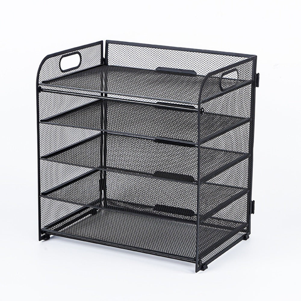 Organizador de escritorio de malla, bandeja de letras de 5 niveles, organizador de archivos apilable de malla, organizador de archivos de escritorio A4 para oficina en casa (Negro)