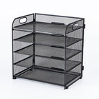 Organizador de escritorio de malla, bandeja de letras de 5 niveles, organizador de archivos apilable de malla, organizador de archivos de escritorio A4 para oficina en casa (Negro)