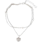 Tobillera para mujer bañada en plata 925, de 2 capas con colgante de corazón y pedrería, joya elegante de playa de verano, cadena de tobillo ajustable estilo bohemio, 20+7 cm, regalo para mujer