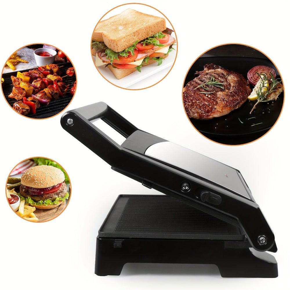 Tortera para Parrilla, Prensa para Paninis y Sándwiches, Placas de Doble Parrilla, Parrilla de Contacto Abierta a 180°, 1000 Watts, Superficie Antiadherente, Asas Resistentes al Calor
