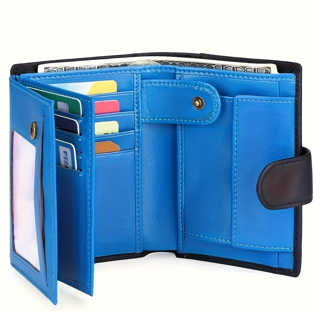 Cartera de Cuero Auténtico de Tres Solapas para Hombre con Protección RFID - Incluye 16 Ranuras para Tarjetas, un Monedero y un Portapasaporte