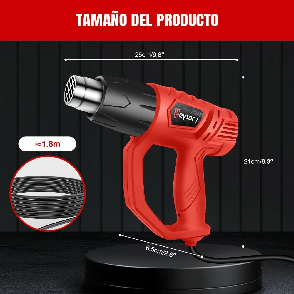 Pistola de Calor - 2000W Despintor de Alta Resistencia, Pistola de Aire Caliente con 2 Ajustes de Temperatura 300 y 600 Grados, Protección contra Sobrecarga, Calentamiento Rápido en 1.5s, 4 Boquillas - Pistola de Calor para Despintar, Encoger PVC, Manuali