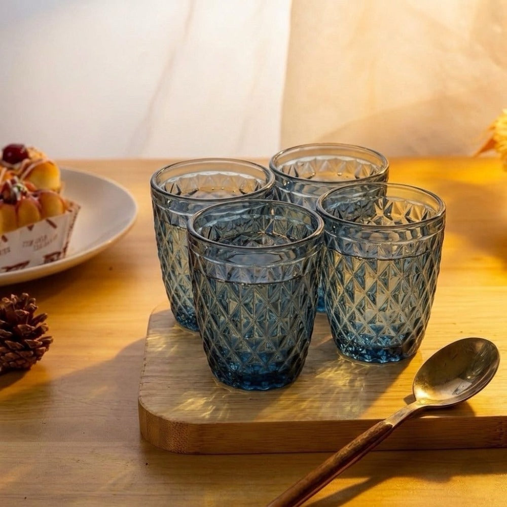 TRESV Set de 6 Vasos de Cristal 250ml | Diseño de Diamante Elegante | Aptos para Lavavajillas | Vidrio Sin Plomo para Agua y Refrescos