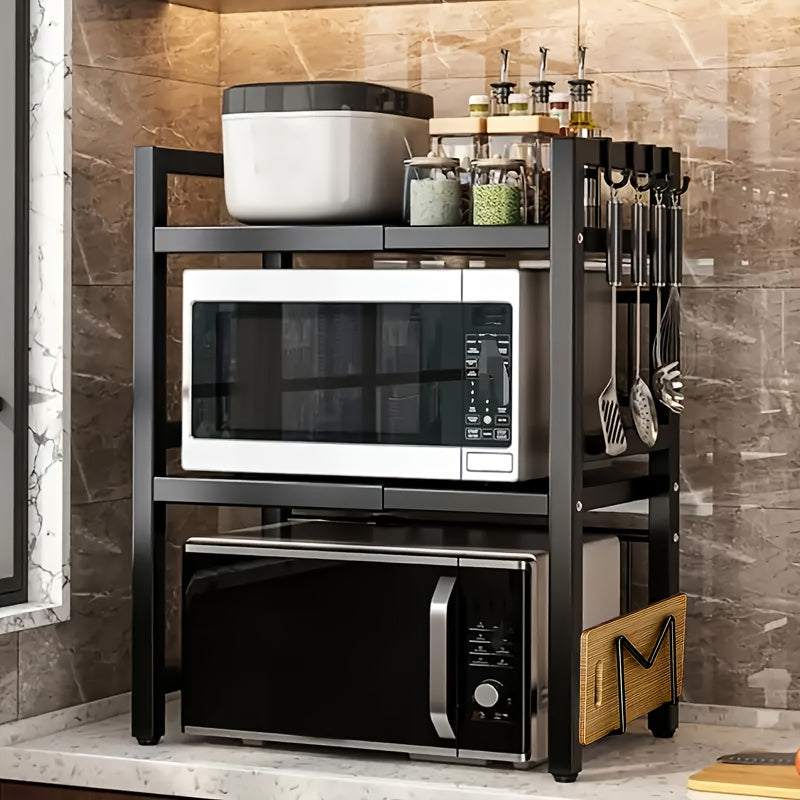 Estante de microondas ajustable de 2 niveles - Organizador resistente que ahorra espacio para cocina/baño, estante de almacenamiento expandible multiusos con diseño abierto de doble capa, estante de pie, estante de pie