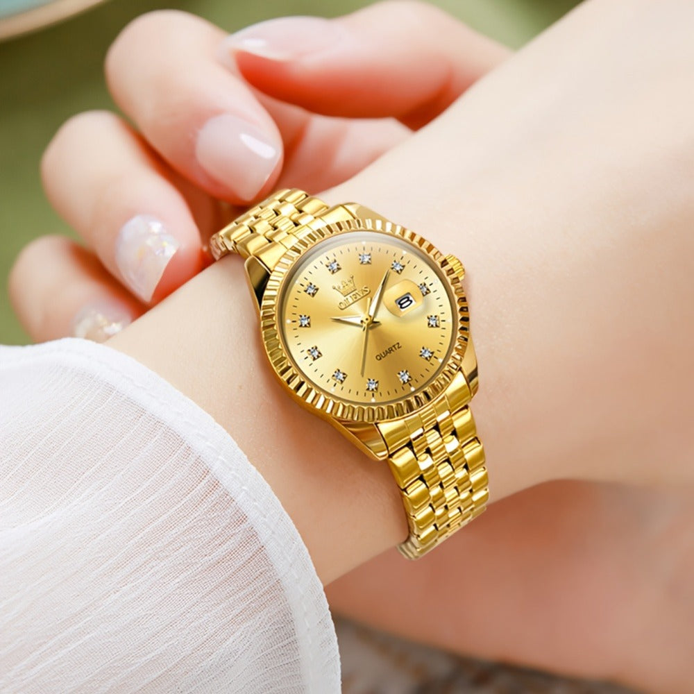OLEVS Reloj de Mujer Clásico de Negocios, Relojes Analógicos de Cuarzo para Mujer, Relojes Elegantes de Lujo de Acero Inoxidable con Diamantes de Rhein, Relojes Luminosos para Mujer con Calendario y Fecha para Damas, Regalos Románticos, Reloj de Pulsera p