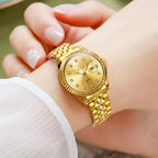 OLEVS Reloj de Mujer Clásico de Negocios, Relojes Analógicos de Cuarzo para Mujer, Relojes Elegantes de Lujo de Acero Inoxidable con Diamantes de Rhein, Relojes Luminosos para Mujer con Calendario y Fecha para Damas, Regalos Románticos, Reloj de Pulsera p