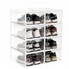 VORTEX Pack Organizador de Calzado Cajas de Zapatos Blancas y transparentes Apilables con Apertura Frontal，Sistema Antivuelco y Ventilación