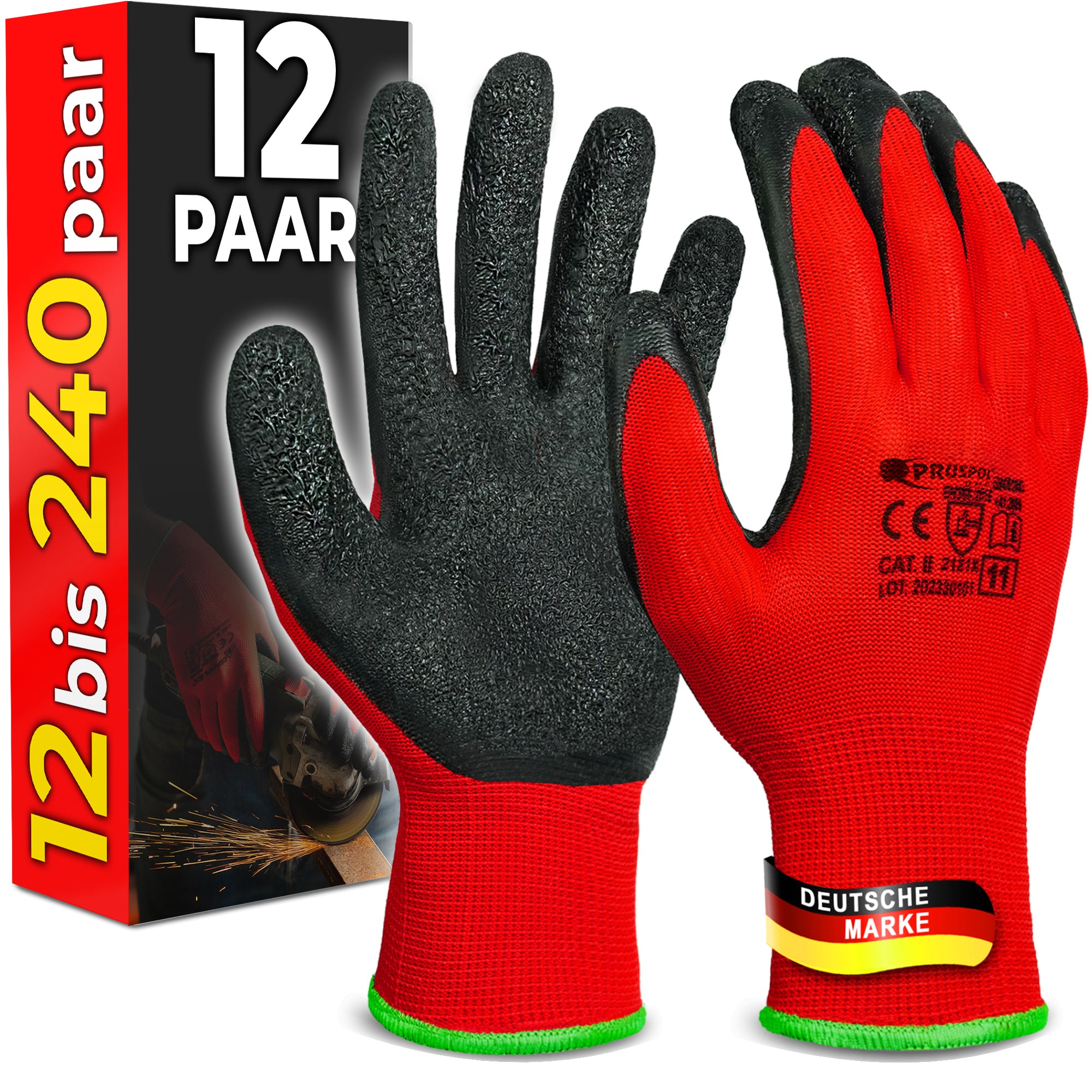 12 a 24 Pares de Guantes de Trabajo Duraderos (Talla 7/8/9/10/11), Guantes de Jardinería, Guantes de Montaje para Hombres/Mujeres con Revestimiento de Látex para Construcción, Mecánica, Talleres, Carpintería, Logística, Paquete al por Mayor