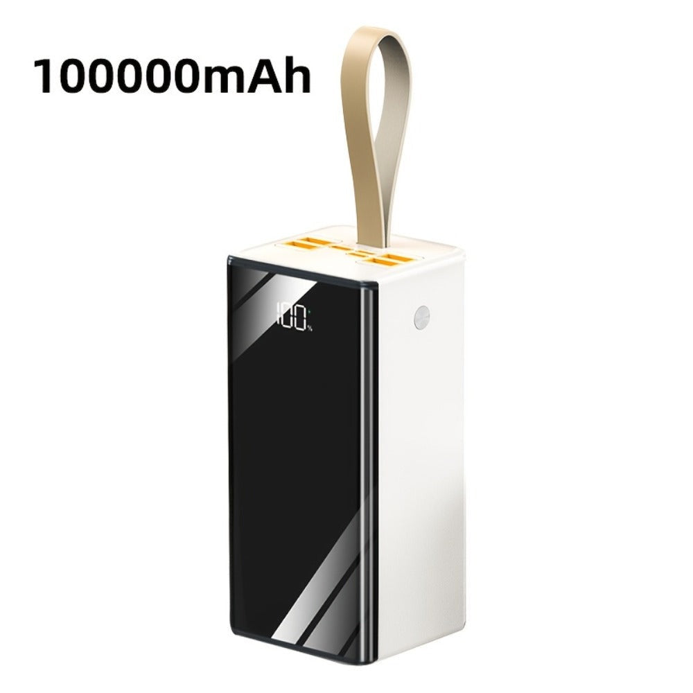 Batería Externa de 100000Mah | Ultra Alta Capacidad y Carga Segura | Pantalla LED y Correa de Cuero | Carga Rápida Multi-Dispositivo | Protección contra Sobrecalentamiento y Sobrecarga | para Android y iOS | Batería de Respaldo de Energía de Emergencia pa