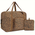 Imprescindible para viajes 2025: Bolso Duffel plegable aprobado por aerolíneas (18X14X8) con diseño de leopardo, equipaje de mano Tsa para hombres y mujeres, perfecto para escapadas de fin de semana