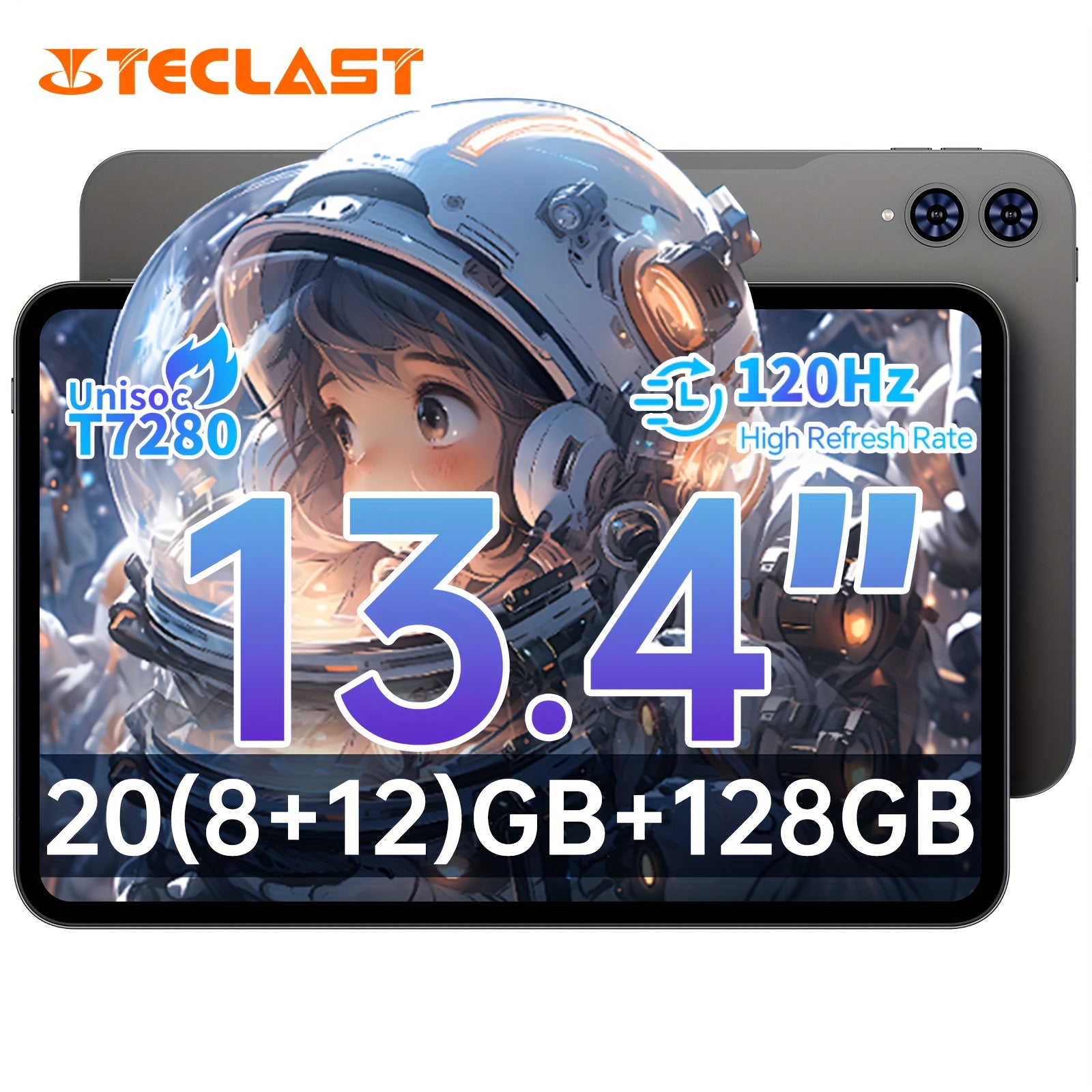 Tabletas Android | TECLAST T65 Tablet 13.4" Inch, Top Gaming 120Hz Tablet Unisoc T7280 Octa-Core 2.2GHz CPU, Android 16 Max 20GB(6+14/8+12) RAM