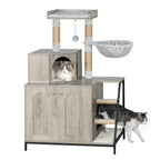 Árbol para Gatos con Armario de Letrero, Armario para Gatos, Casa Moderna 4-en-1 con Plataforma Grande, Casa para Gatos con Alfombra Rascadora de Sisal, Postes y Pompones, Cojines Lavables