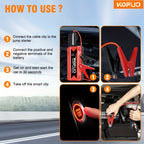 Arrancador portátil de batería de coche KOPUO 6000A - Herramienta profesional de mecánico automotriz (hasta 8.5L gasolina/7L diésel) Banco de baterías de emergencia de 12V con pinzas de seguridad inteligentes, pantalla LCD, diseño de luz LED ultrabrillant