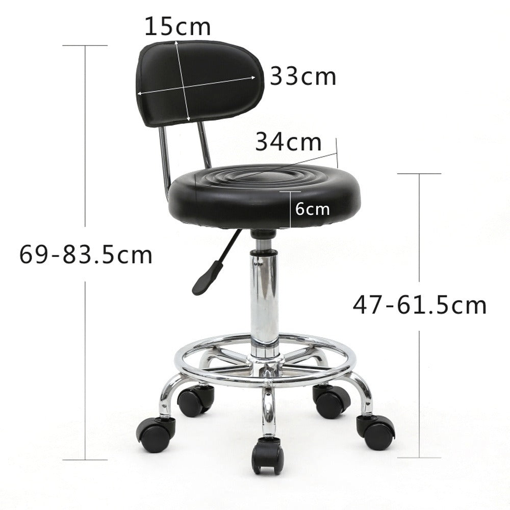 Taburete de salón redondo con ruedas y respaldo, taburete giratorio de salón de altura ajustable con ruedas y asiento suave para spa, salón de dibujo, tatuaje