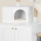 Árbol para Gatos con Armario de Letrero, Armario para Gatos, Casa Moderna 4-en-1 con Plataforma Grande, Casa para Gatos con Alfombra Rascadora de Sisal, Postes y Pompones, Cojines Lavables