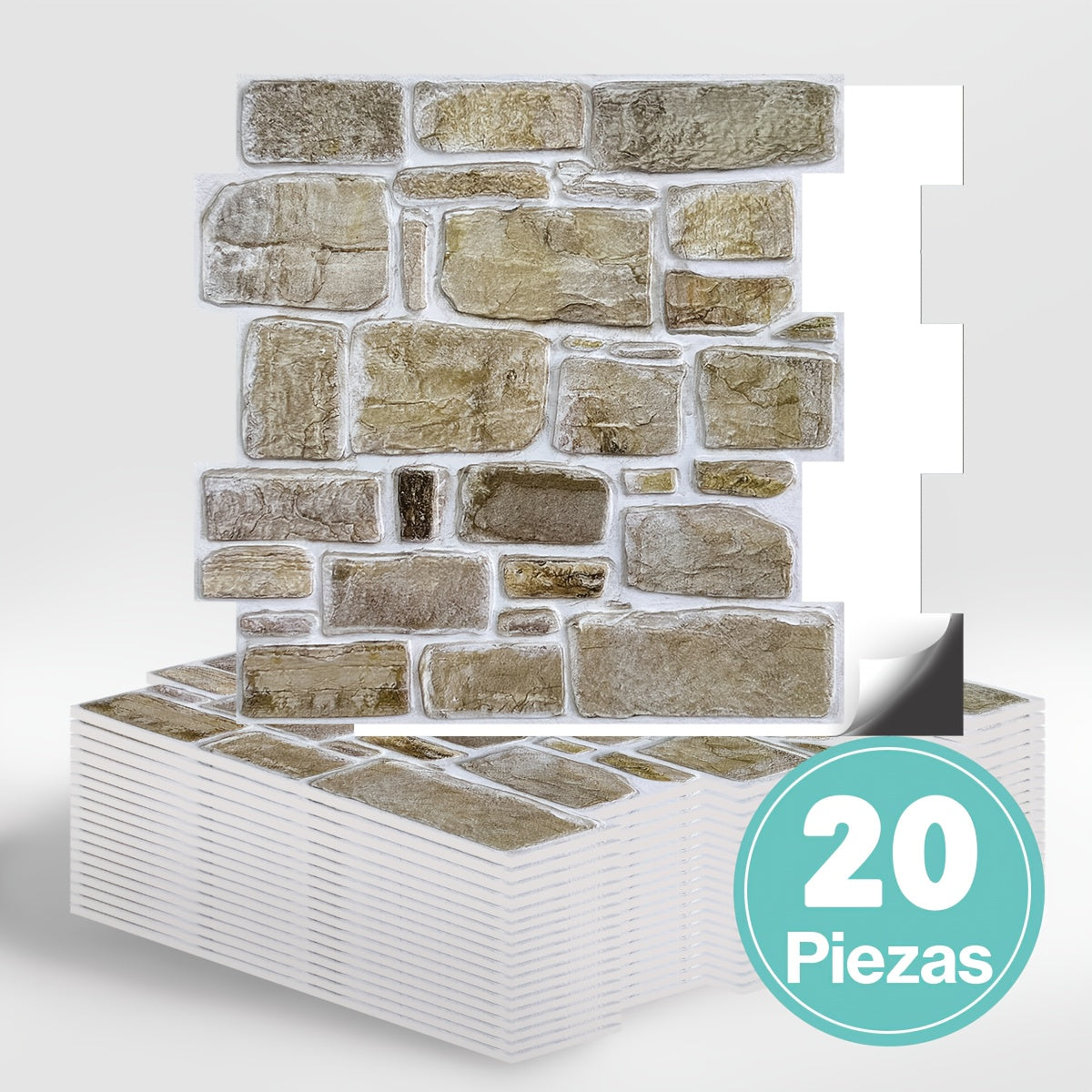 Este paquete incluye diez paneles de pared 3D autoadhesivos con una superficie de PVC tipo piedra, cada uno de 30 por 30 centímetros, diseñados para decorar paredes interiores.