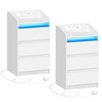 Juego de 2 Cajoneras con 3 Cajones, Mesa Auxiliar con Estación de Carga y LED, 2 Tomas de Corriente y 2 Puertos USB, Almacenamiento para Dormitorio, Libros y Artículos Varios en Sala y Dormitorio, Organización y Almacenamiento, Unidades de Cajones