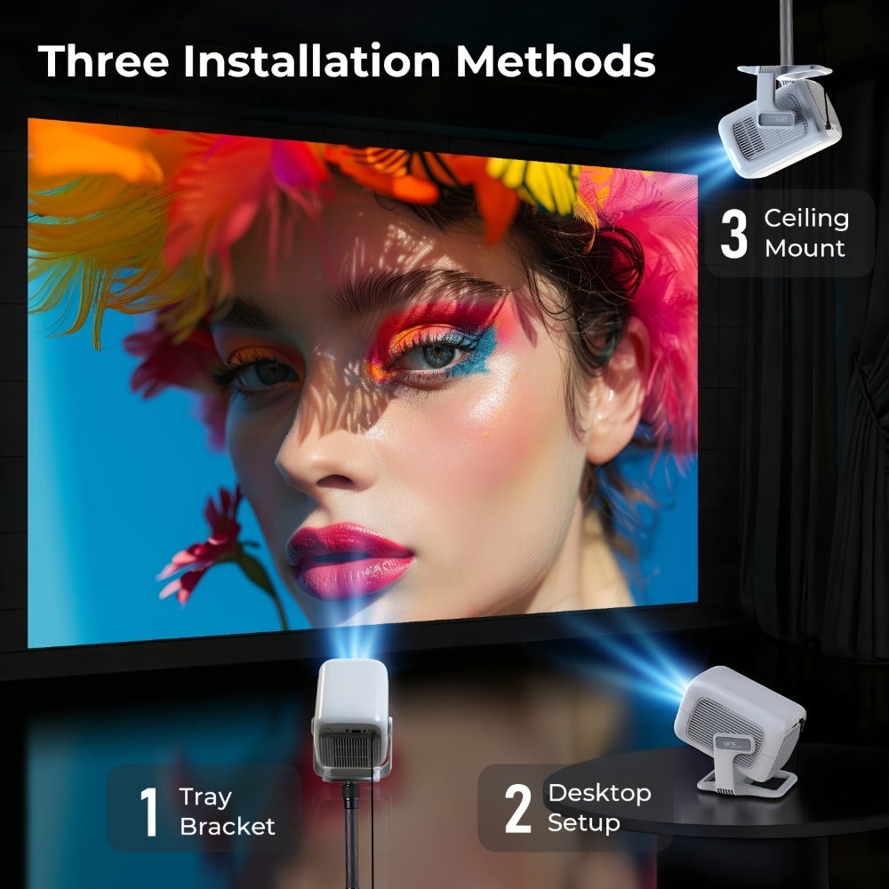 Proyector 4K con Soporte 1080P HD Local con Wifi6 y BT5.4, 650ANSI, Cine en Casa con Enfoque Automático y Keystone, para Uso en Interiores, Proyector Inteligente Compatible con Teléfono/Dispositivo TV/PC/PS5