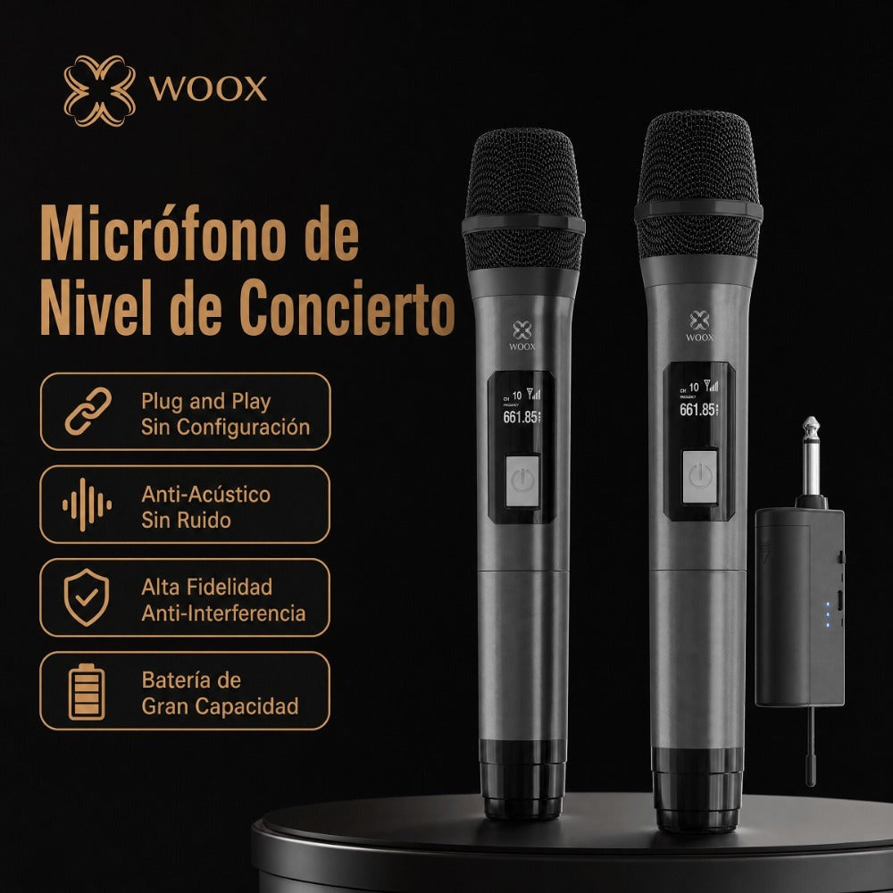 Micrófono Inalámbrico Profesional para Karaoke, Micrófono de Mano Dinámico VHF con Receptor Recargable, Distancia de 15m para Fiestas en Casa, Espectáculos y Cumpleaños, Alta Sensibilidad