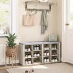 Banco para Zapatos, Estante con Asiento, Banco con Almacenamiento, Cojín, 12 Compartimentos, para Sala, Pasillo, Dormitorio, Blanco-Gris