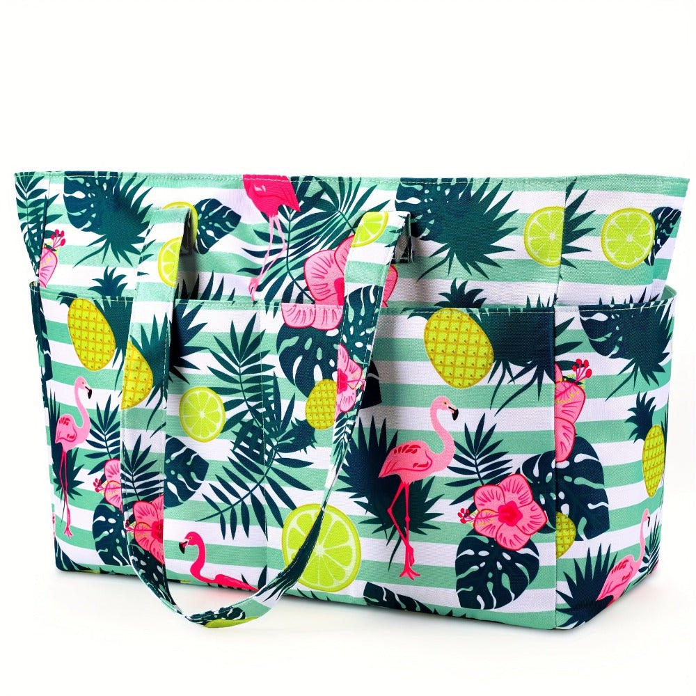 BAJACOM Bolso de Playa Extra Grande, Bolsas Tote con Cremallera, Bandolera Plegable Ligera para Mujeres, Compartimentos, Ideal para Viajes, Vacaciones y Gimnasio