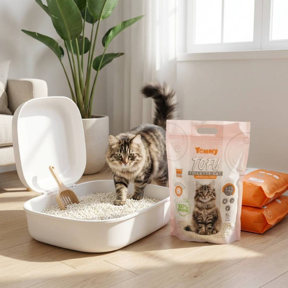 Arena para gatos de tofu, 6L, baja en polvo, sin polvo, fácil de aglomerar, desodorización de larga duración, súper absorbente, se puede tirar directamente al inodoro (original, sabor a manzana, lavanda, limón)